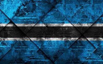 Lippu uruguay, 4k, grunge art, rhombus grunge tekstuuri, Botswanan lippu, Afrikka, kansalliset symbolit, Botswana, creative art