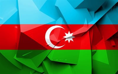 4k, Flag of Azerbaijan, geometric art, Asian countries, Azerbaijani flag, creative, Azerbaijan, Asia, Azerbaijan 3D flag, national symbols