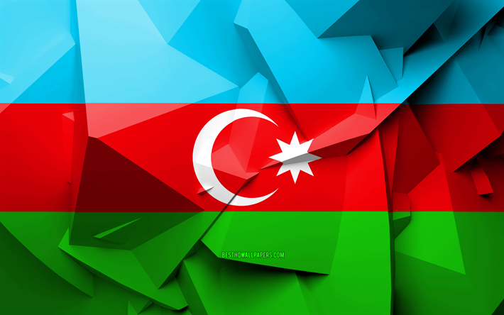 4k, Lippu Azerbaidžan, geometrinen taide, Aasian maissa, Azerbaidžanin lippu, luova, Azerbaidžan, Aasiassa, Azerbaidžan 3D flag, kansalliset symbolit