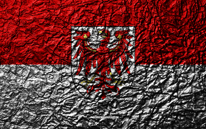 Flag of Brandenburg, 4k, stone texture, waves texture, Brandenburg flag, German state, Brandenburg, Germany, stone background, administrative districts, States of Germany