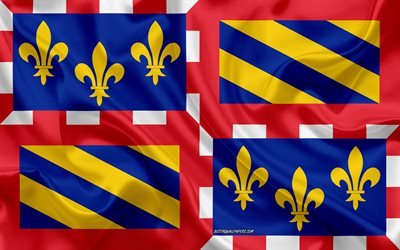 Bandeira da Borgonha, 4k, Regi&#227;o francesa, seda bandeira, regi&#245;es da Fran&#231;a, textura de seda, Borgonha bandeira, arte criativa, Borgonha, Fran&#231;a