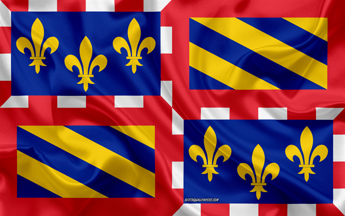 Bandera de Borgo&#241;a, 4k, regi&#243;n francesa, bandera de seda, regiones de Francia, de seda, de textura, de Borgo&#241;a, de la bandera, arte creativo, Borgo&#241;a, Francia