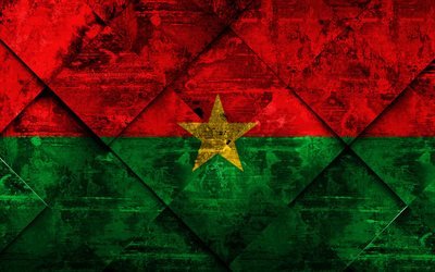 Bandeira de Burkina Faso, 4k, grunge arte, rombo textura grunge, Burkina Faso bandeira, &#193;frica, s&#237;mbolos nacionais, Burkina Faso, arte criativa