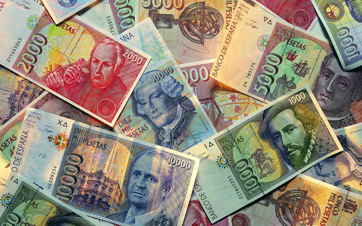Spanish peseta, money background, money texture, spanish money, finance concepts, currency of Spain, spanish money up to euro