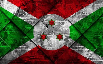 Bandeira do Burundi, 4k, grunge arte, rombo textura grunge, Burundi bandeira, &#193;frica, s&#237;mbolos nacionais, Burundi, arte criativa