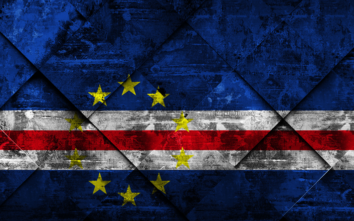 Bandera de Cabo Verde, 4k, grunge arte, rombo grunge textura, Cabo Verde bandera, &#193;frica, s&#237;mbolos nacionales, Cabo Verde, arte creativo