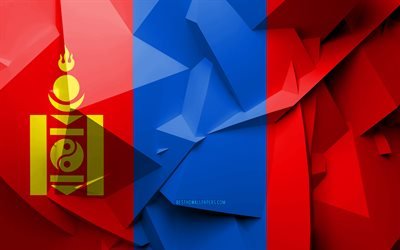 4k, Bandiera della Mongolia, arte geometrica, paesi Asiatici, mongolo bandiera, creativo, Mongolia, Asia, Mongolia 3D, bandiera, nazionale, simboli
