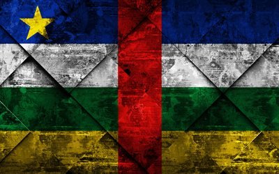 Bandiera della Repubblica centrafricana, 4k, grunge, arte, rombo grunge, texture, Africa, simboli nazionali, Repubblica centrafricana, arte creativa