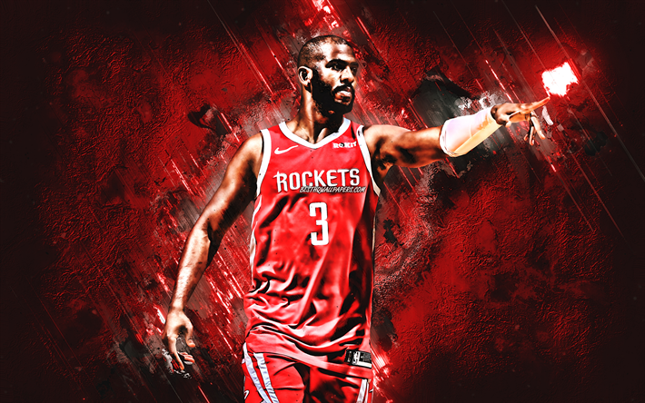 Chris Paul, Houston Rockets, NBA, American professional basketball player, red stone background, creative art, basketball, USA