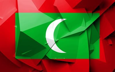 4k, Flagga av Maldiverna, geometriska art, Asiatiska l&#228;nder, Maldiverna flagga, kreativa, Maldiverna, Asien, Maldiverna 3D-flagga, nationella symboler