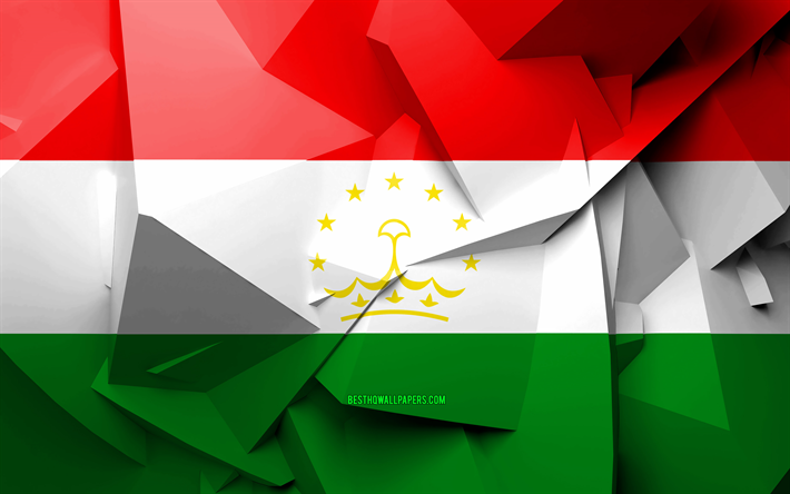 4k, Flag of Tajikistan, geometric art, Asian countries, Tajikistan flag, creative, Tajikistan, Asia, Tajikistan 3D flag, national symbols
