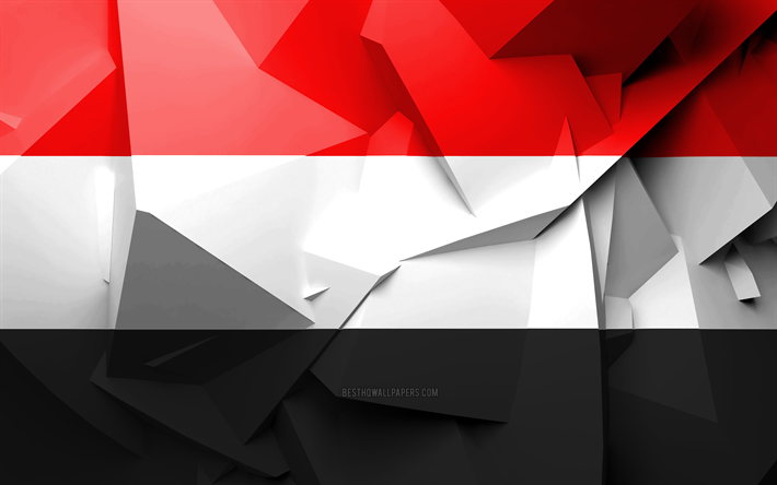 4k, Jemenin lippu, geometrinen taide, Aasian maissa, luova, Jemen, Aasiassa, Jemenin 3D flag, kansalliset symbolit