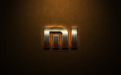 Xiaomi glitter logo, creative, bronze metal background, Xiaomi logo, brands, Xiaomi