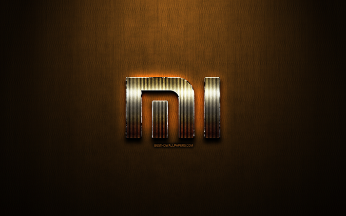 Xiaomi paillettes logo, cr&#233;atif, bronze, m&#233;tal, fond, Xiaomi logo, marques, Xiaomi