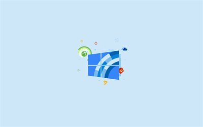 4k, Windows 10 logo, OS, creative, minimal, blue background, brands, Windows 10