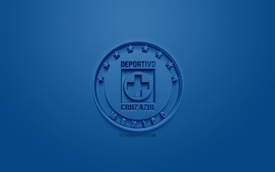 Cruz Azul, criativo logo 3D, fundo azul, 3d emblema, Mexicana de futebol do clube, Liga MX, Cidade Do M&#233;xico, M&#233;xico, Arte 3d, futebol, elegante logotipo 3d
