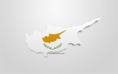 3d bandiera di Cipro, mappa silhouette di Cipro, 3d arte, Cipro bandiera, Europa, Cipro, geografia, Cipro silhouette 3d
