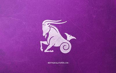 Capricorn zodiac sign, purple retro background, Capricorn Horoscope sign, retro style, creative art, zodiac signs, Capricorn