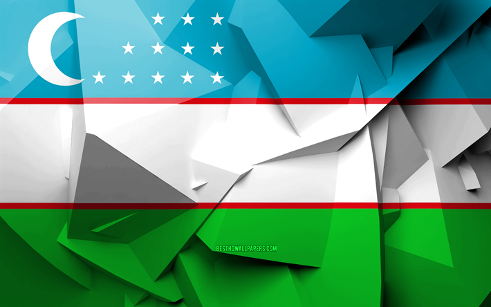 4k, 旗のウズベキスタン, 幾何学的な美術, アジア諸国, ウズベキスタンのフラグ, 創造, ウズベキスタン, アジア, ウズベキスタンの3Dフラグ, 国立記号