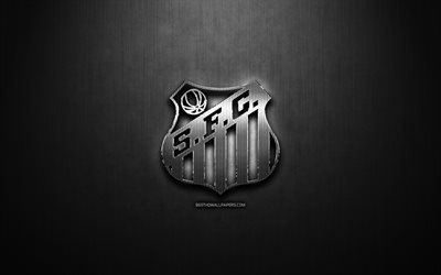 Santos FC, black metal de fundo, Brasileiro S&#233;rie A, brasileiro de clubes de futebol, f&#227; de arte, Santos logotipo, futebol, SFC, Brasil