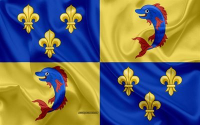 Fransa, ipek doku, Dauphine bayrağı, yaratıcı sanat Dauphine bayrak, 4k, Fransız b&#246;lgesi, ipek bayrak, b&#246;lgeler, Dauphine Viennois