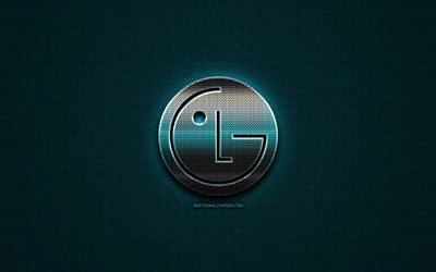 LG logo glitter, creativo, blu, metallo, sfondo, logo LG, marche, LG