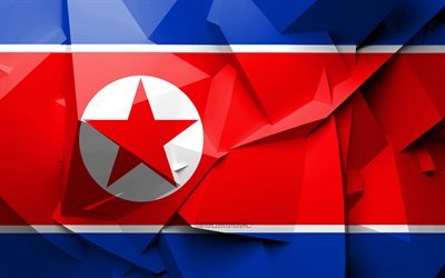 4k, Bandeira da Coreia do Norte, arte geom&#233;trica, Pa&#237;ses asi&#225;ticos, Bandeira da coreia do norte, criativo, Coreia Do Norte, &#193;sia, A Coreia do norte 3D bandeira, s&#237;mbolos nacionais