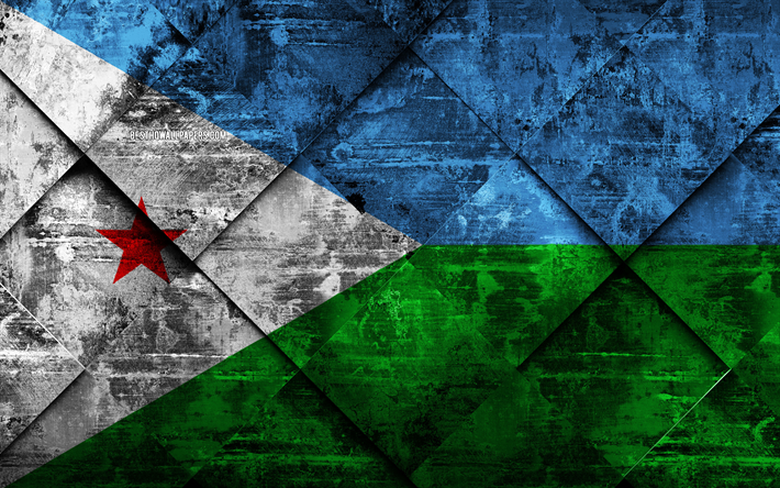 flagge von dschibuti, 4k, grunge, kunst, rhombus grunge-textur, dschibuti flagge, afrika, nationale symbole, dschibuti, kreative kunst