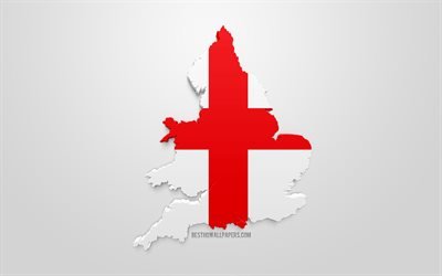 3d flag of England, map silhouette of England, 3d art, English flag, Europe, England, geography, England 3d silhouette
