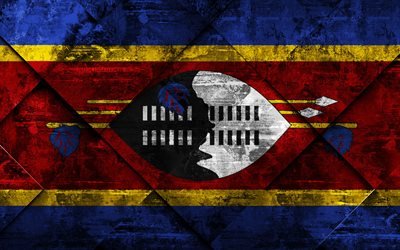 Flagga Eswatini, 4k, grunge konst, rhombus grunge textur, Eswatini flagga, Afrika, nationella symboler, Eswatini, kreativ konst