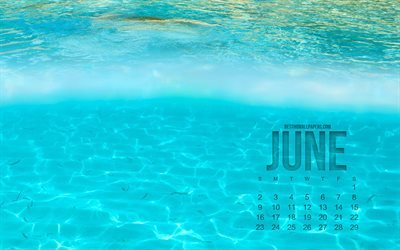 2019 June Calendar, ocean background, underwater world, creative art, 2019 summer, water background, calendar for June 2019, 2019 calendars