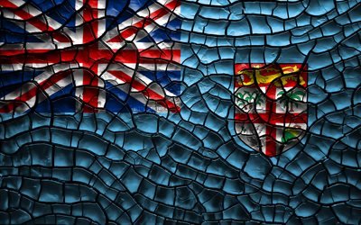 Fidžin lippu, 4k, s&#228;r&#246;ill&#228; maaper&#228;n, Oseania, 3D art, Fidži, Oseanian maat, kansalliset symbolit, Fidži 3D flag
