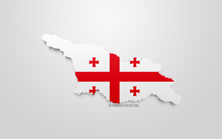3d de la bandera de Georgia, mapa de la silueta de Georgia, arte 3d, bandera de Georgia, Europa, Georgia, geograf&#237;a, Georgia 3d silueta