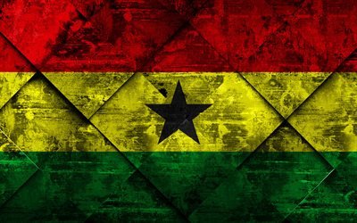 Flag of Ghana, 4k, grunge art, rhombus grunge texture, Ghana flag, Africa, national symbols, Ghana, creative art