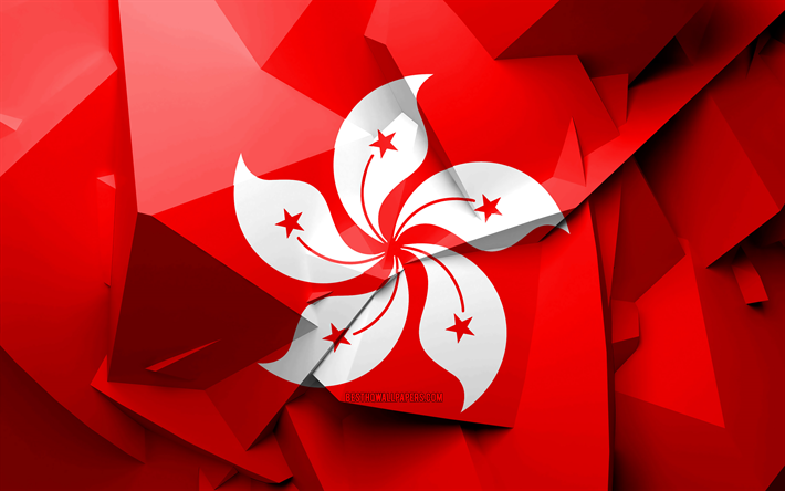&quot;4k, Hong Kong Bayrağı, geometrik sanat, Asya &#252;lkeleri, Hong Kong bayrağı, yaratıcı, Hong Kong, Asya, Hong Kong 3D bayrak, ulusal semboller