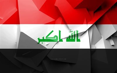 4k, Flag of Iraq, geometric art, Asian countries, Iraqi flag, creative, Iraq, Asia, Iraq 3D flag, national symbols