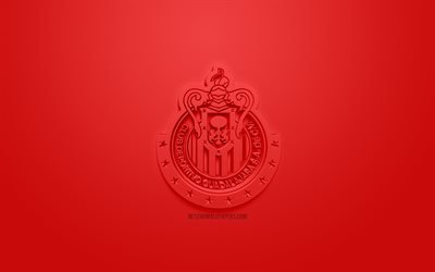 Club Real Guadalajara, yaratıcı 3D logo, kırmızı bir arka plan, 3d amblem, Meksika Futbol Kul&#252;b&#252;, Lig MX, Guadalajara, Meksika, 3d sanat, futbol, 3d logo, Guadalajara Chivas şık
