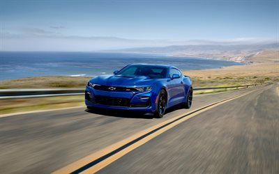 2020, Chevrolet Camaro SS, azul supercarro, american carros esportivos, novo Camaro azul, Chevrolet
