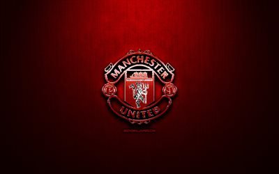 Manchester United FC, red metal background, Premier League, english football club, fan art, Manchester United logo, football, soccer, Manchester United, England