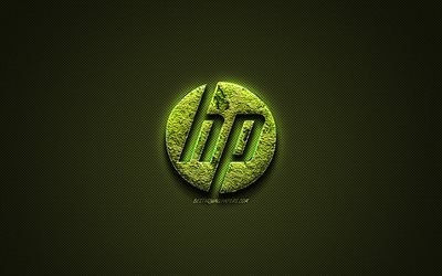 Il logo HP, Hewlett-Packard, verde logo creativo, arte floreale logo, HP emblema, verde fibra di carbonio trama, HP, arte creativa