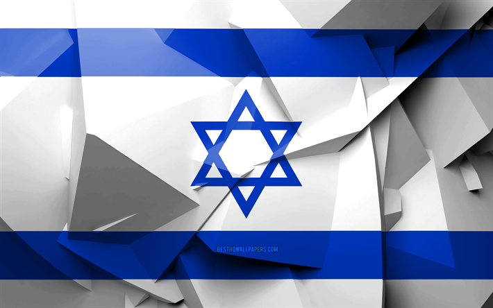 4k, flagge, israel, geometrische kunst, asiatische l&#228;nder, israelische flagge, kreativ, asien, 3d flag, nationale symbole