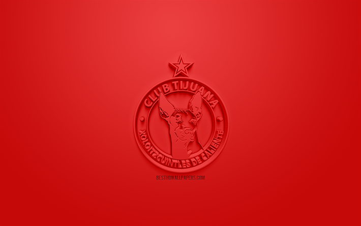 Club Tijuana, Xolos de Tijuana, creative 3D logo, red background, 3d emblem, Mexican football club, Liga MX, Tijuana, Mexico, 3d art, football, stylish 3d logo