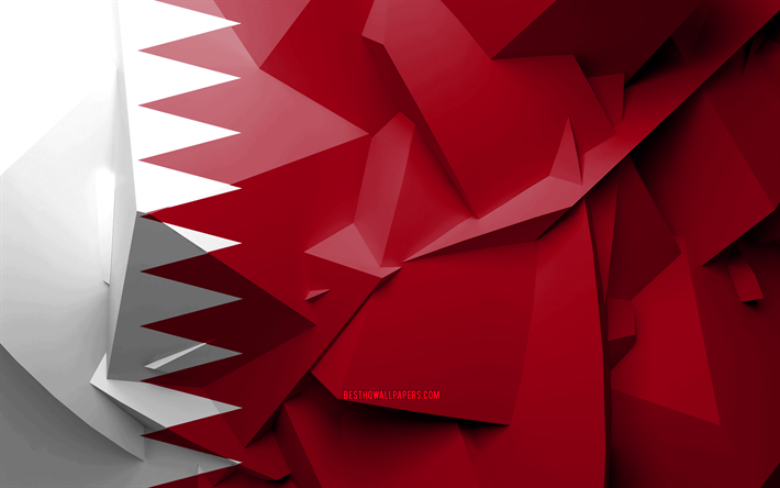 4k, Katar Bayrak, geometrik sanat, Asya &#252;lkeleri, Katar bayrak, yaratıcı, Katar, Asya, 3D bayrak, ulusal semboller