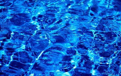 4k, Mavi Su doku, makro, su, dokular, havuz, dalgalı arka plan, mavi arka planlar, Mavi Su, dalgalar, su arka planlar