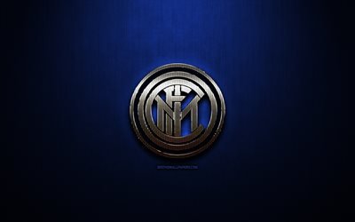 Inter Milan FC, blue metal background, Serie A, italian football club, fan art, Internazionale logo, football, soccer, Internazionale, Italy
