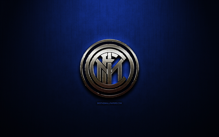 El Inter de Mil&#225;n FC, de metal de color azul de fondo, de la Serie a italiana de f&#250;tbol del club, fan art, Internazionale logotipo, el f&#250;tbol, el Internazionale de mil&#225;n, Italia