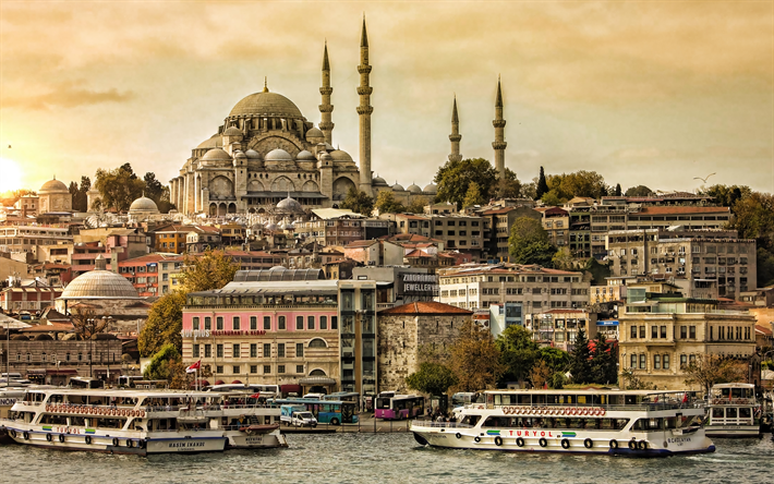 مسجد سليمان القانوني, اسطنبول, سيتي سكيب, مدينة جميلة, البوسفور, تركيا, مسجد, العمارة العثمانية
