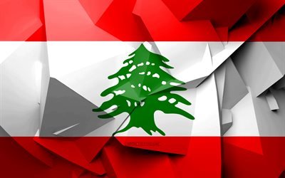 4k, Flag of Lebanon, geometric art, Asian countries, Lebanese flag, creative, Lebanon, Asia, Lebanon 3D flag, national symbols