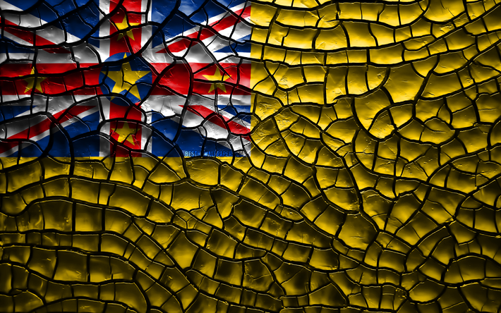 Flag of Niue, 4k, cracked soil, Oceania, Niue flag, 3D art, Niue, Oceanian countries, national symbols, Niue 3D flag