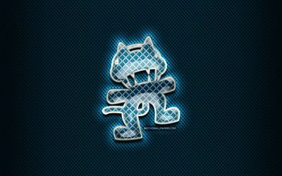 Monstercat verre logo, musique marques, fond bleu, illustration, Monstercat, marques, Monstercat rhombique logo, cr&#233;atif, Monstercat logo